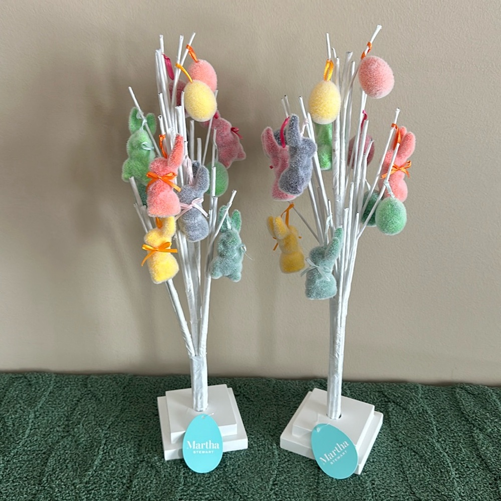 Martha Stewart Flocked Easter Bunny Easter Egg Trees NEW